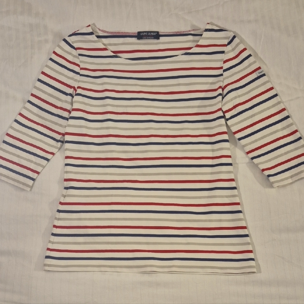 Saint James France GARDE-COTE III UV top 6 Nautical Stripe 3/4 slv Boatneck XS/S